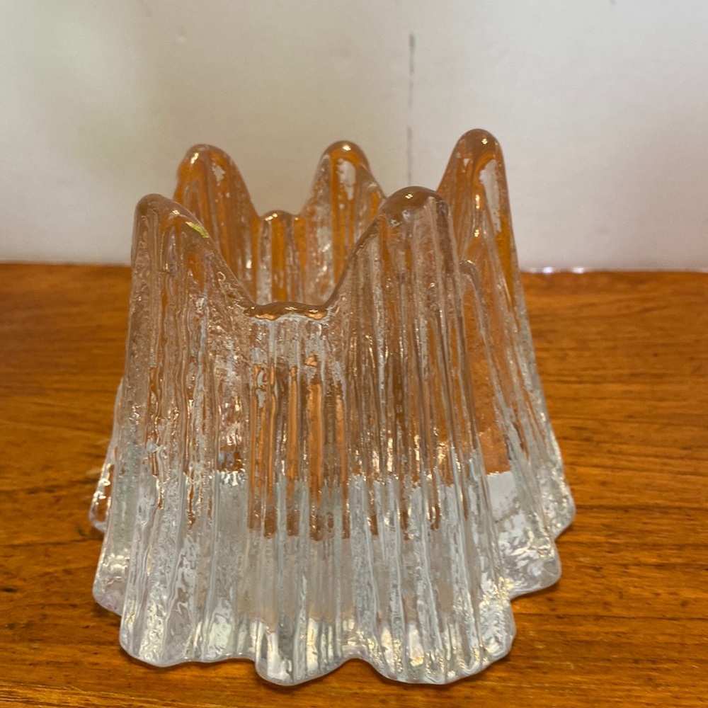Vintage Nybro Sweden volcano clear crystal 3 3/4” tall votive candle holder